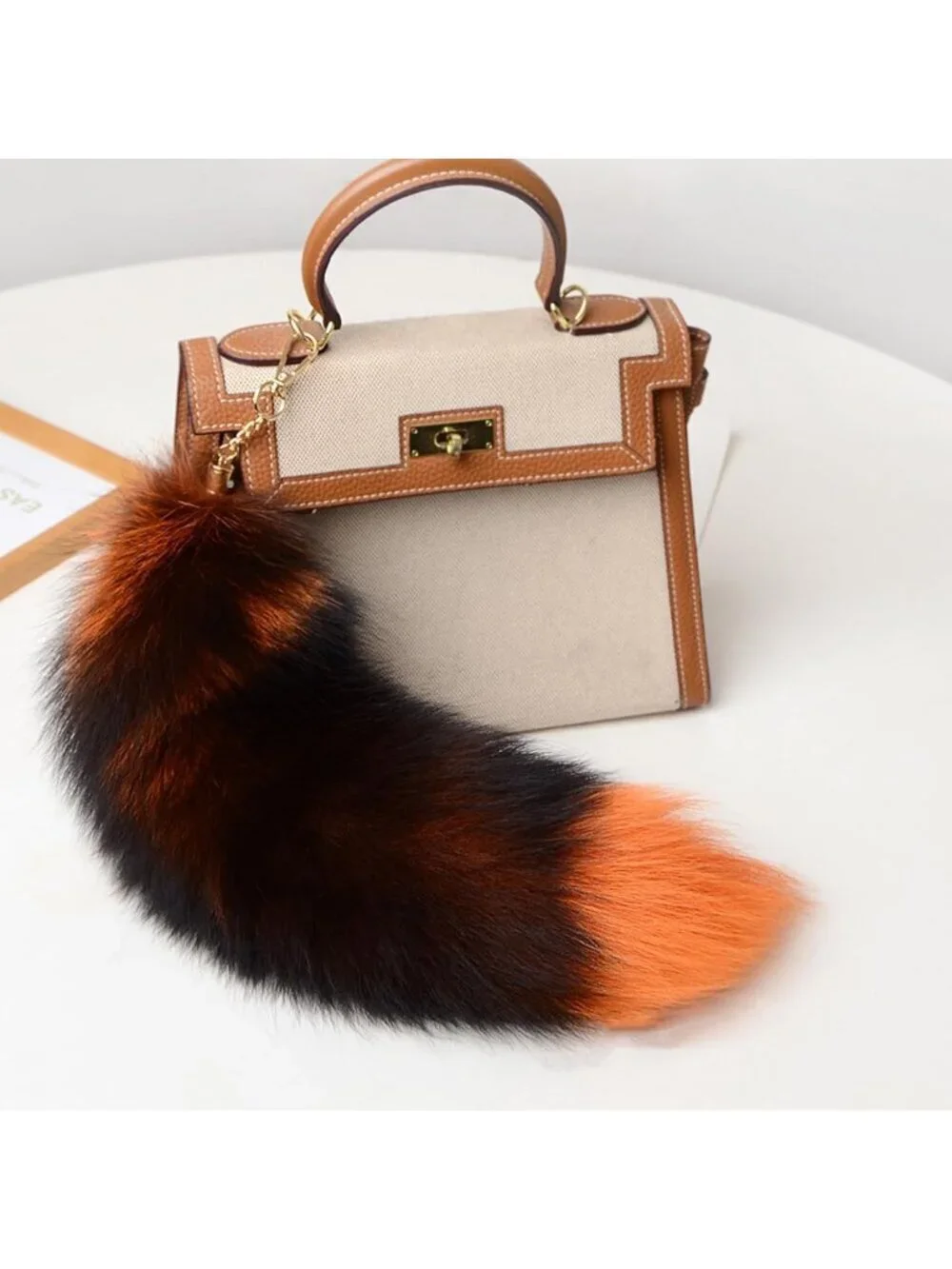 Women's Orange 1 Pendant Cosplay Costume Halloween Furry Tails Keychain Handbag